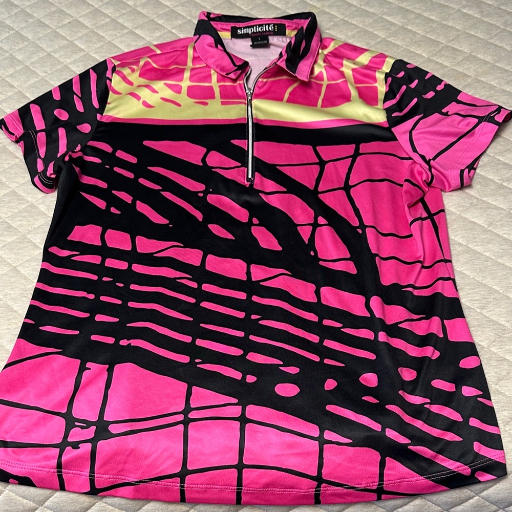 Simplicity Pink and Black Graphic golf polo